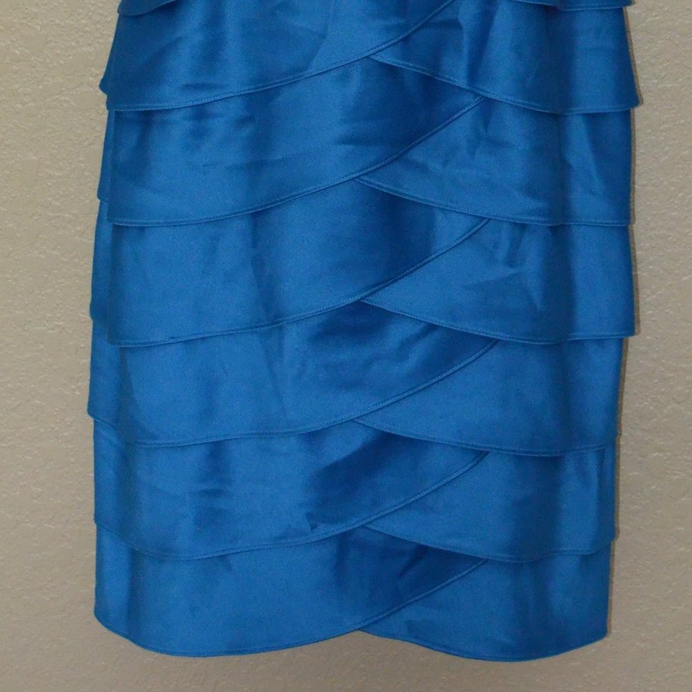 Sz 8 London Times Royal Aegean Blue Ruffle Tiered BodyCon Dress - Picture 7 of 17